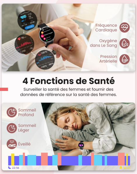 fasovive montre connecte femme or et noir