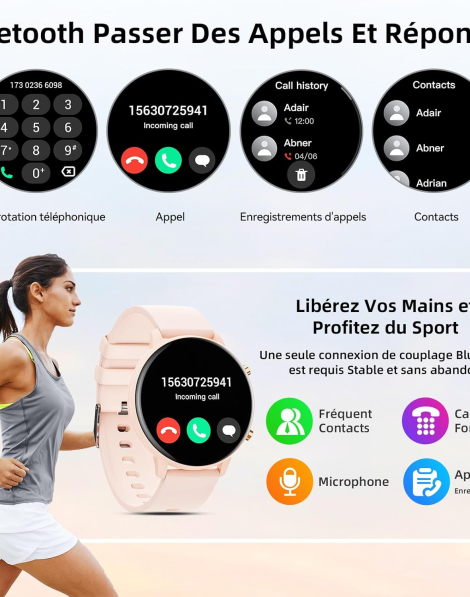 fasovive montre connecte femme rose et noir