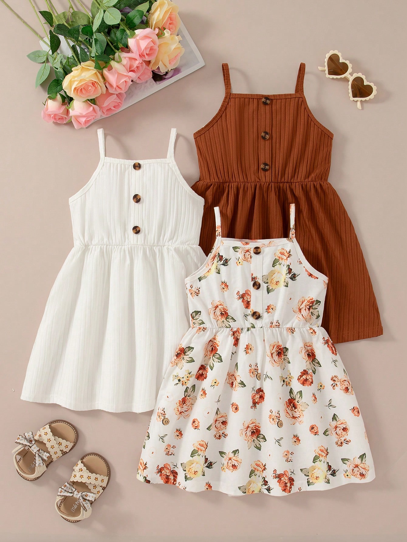 Robe bretelles imprimé floral 3 pièces fille – Image 2