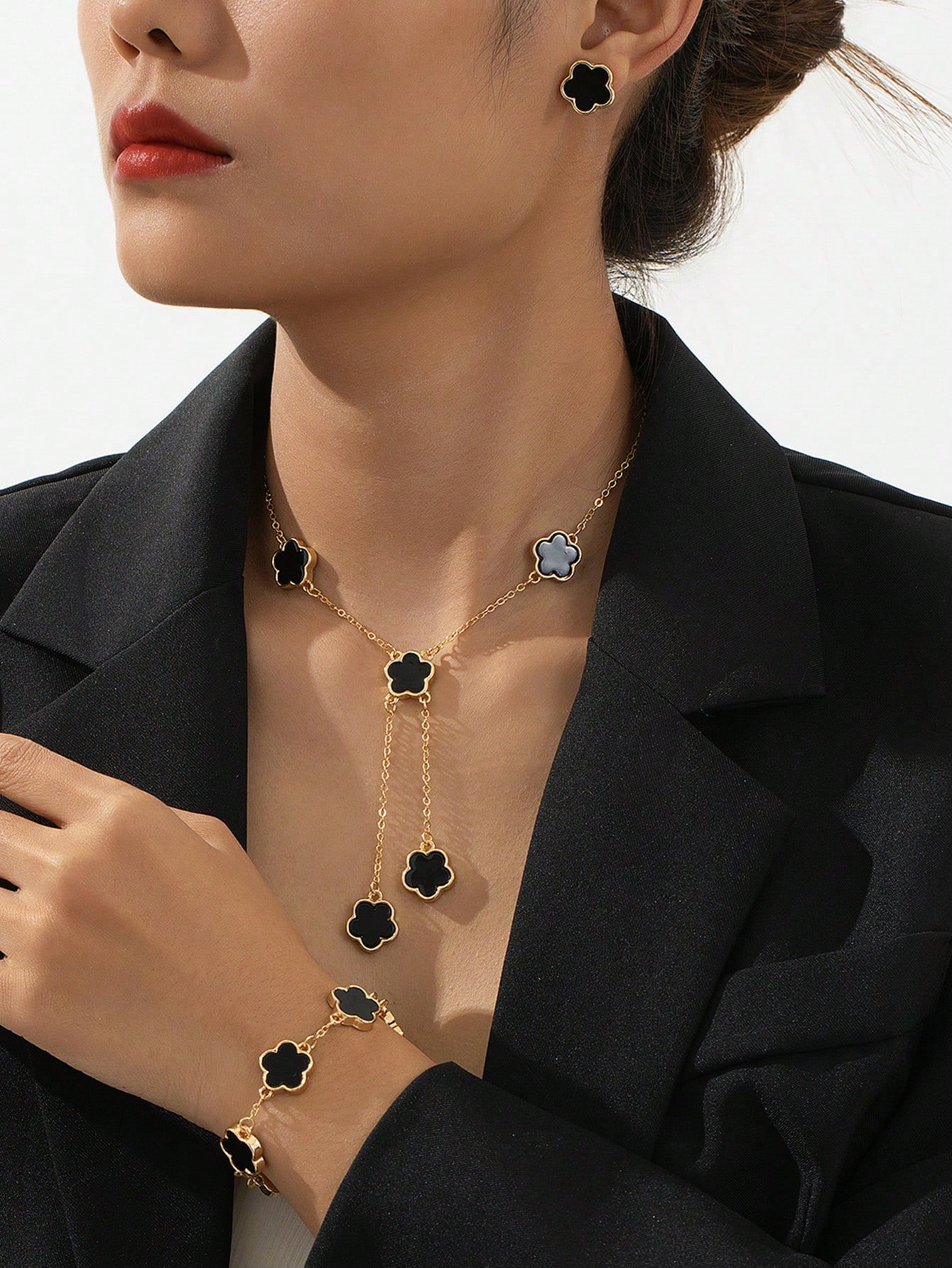 Parure collier, bracelet & boucles trèfle – Image 2