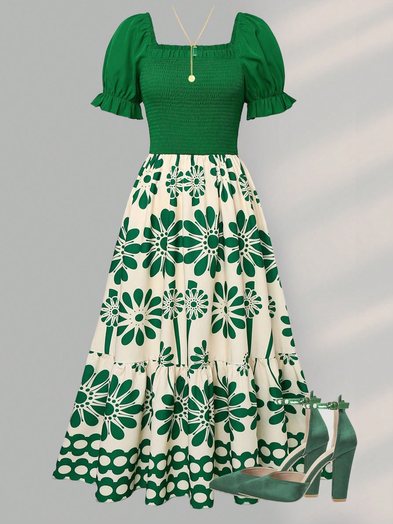 Robe d'été femme imprimé floral et empiècement à la taille – Image 2